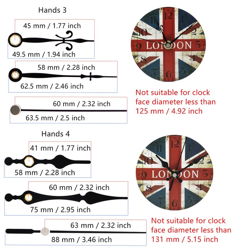 TIKROUND Youngtown 12888 2 Pack Clock Movement Mechanism with 4 Pairs of Short Hands Battery Silent Sweep Operated Quartz Clock Motor Kit DIY Repair Parts Replacement,Total Shaft Length is 23 mm (29/32 inch). - Image 5